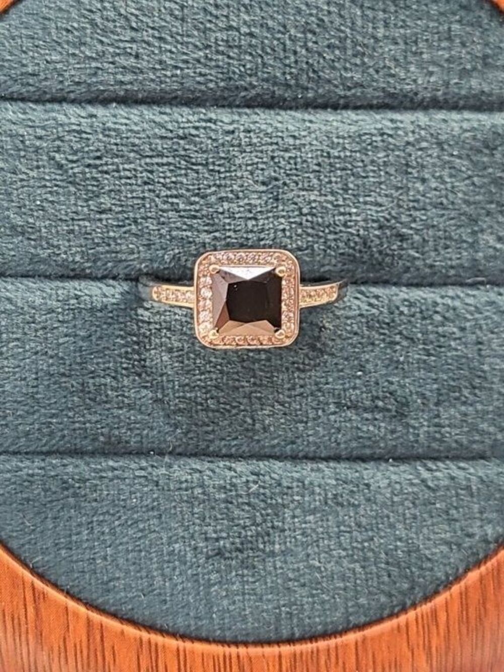 Sterling Silver Black Onyx Ring Size 7 Square Halo Stone 925 Elegant Band - Picture 3 of 8